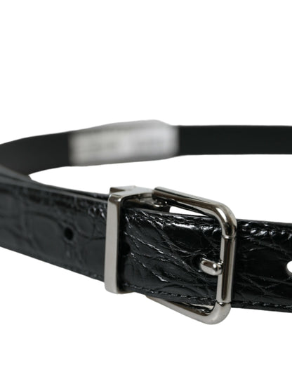  - Elegant Black Leather Belt with Metal Buckle