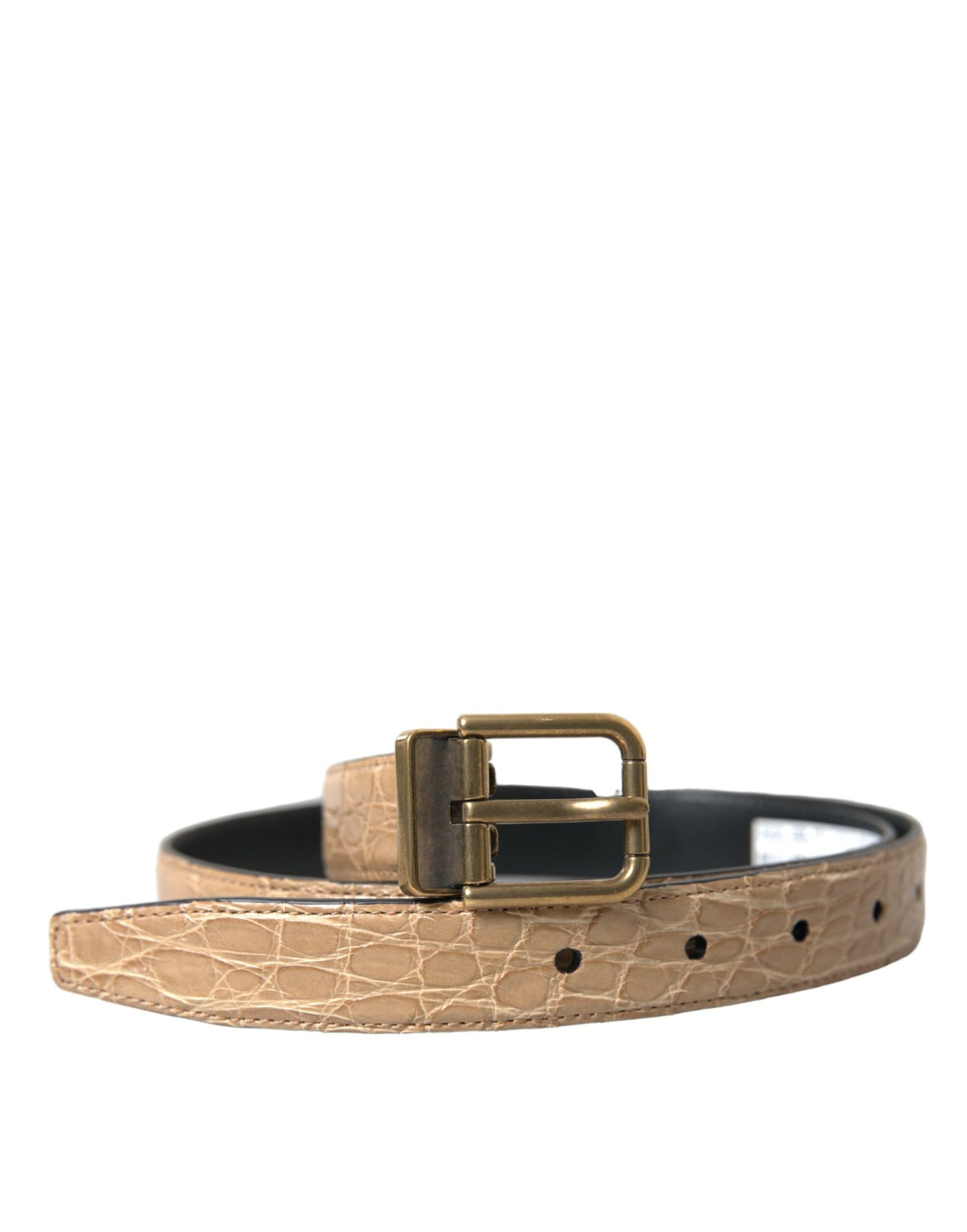  - Beige Crocodile Print Leather Belt