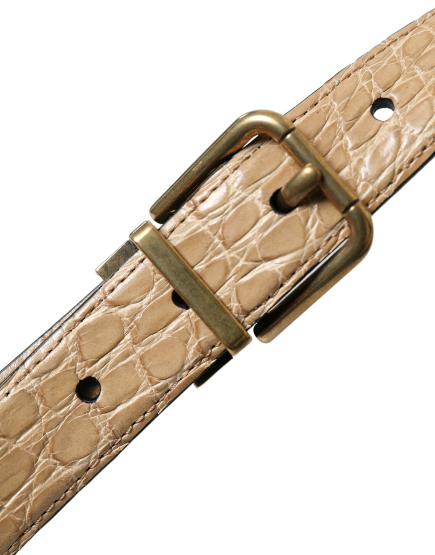  - Beige Crocodile Print Leather Belt