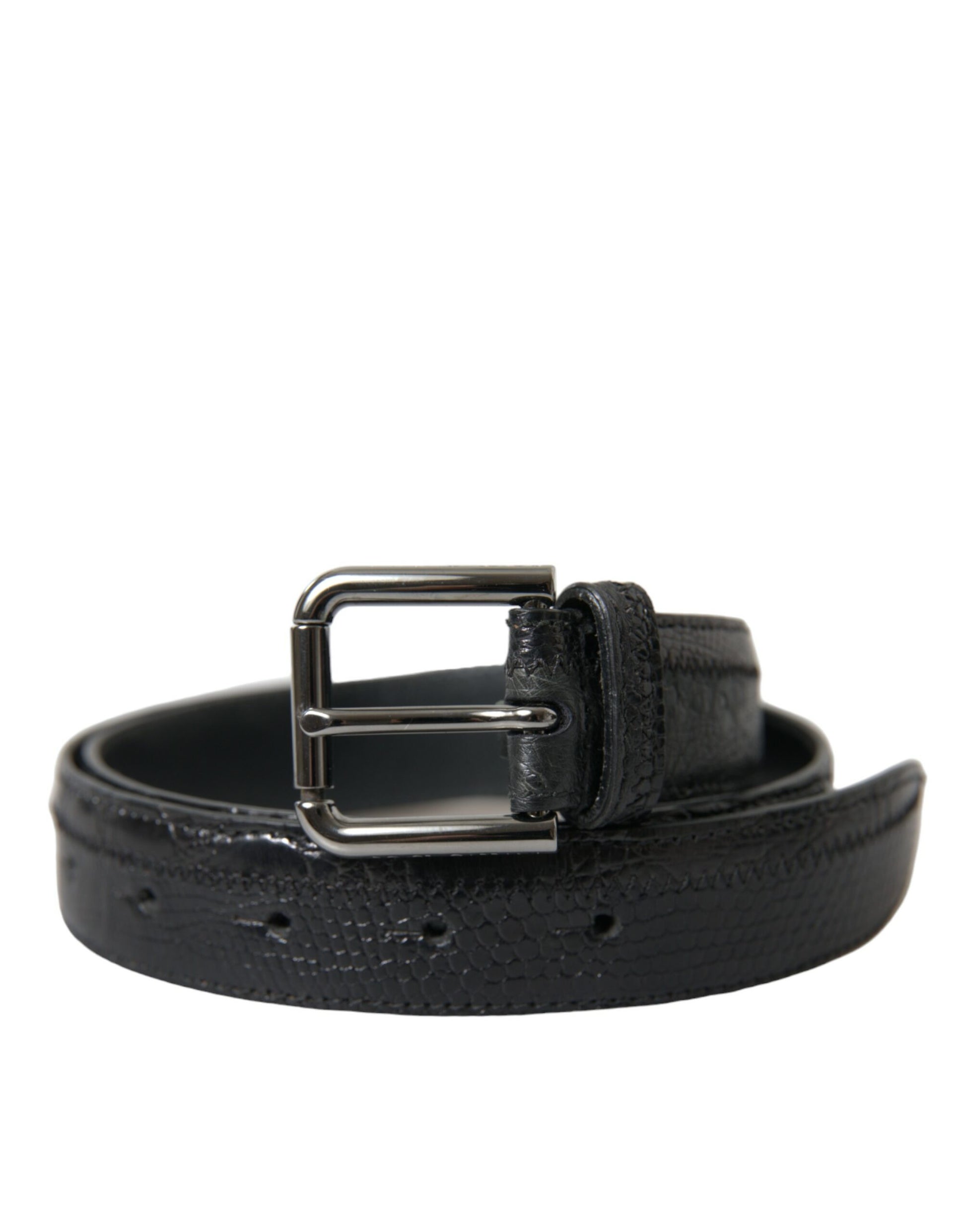 Black Leather Belt with Metal Buckle