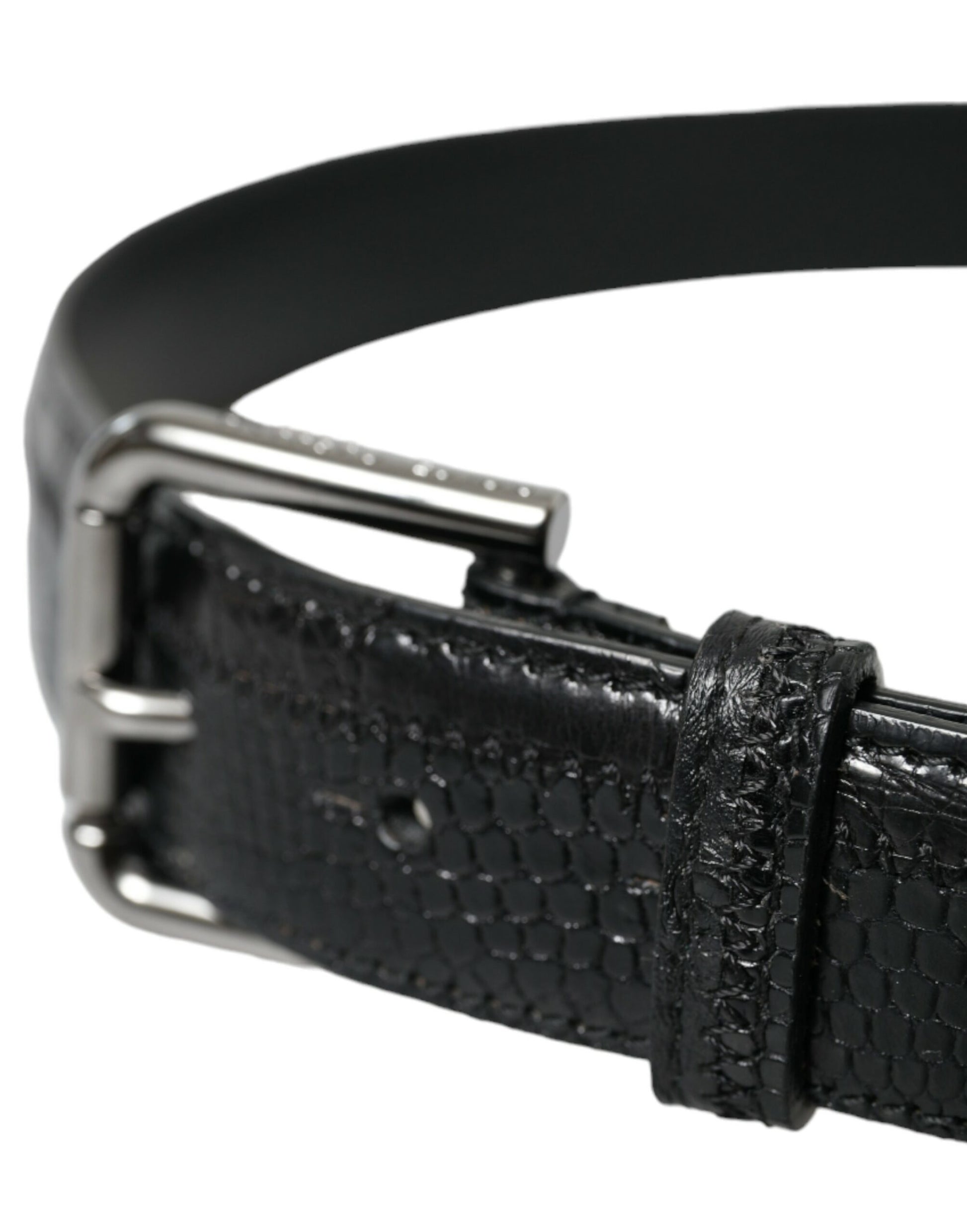 Black Leather Belt with Metal Buckle