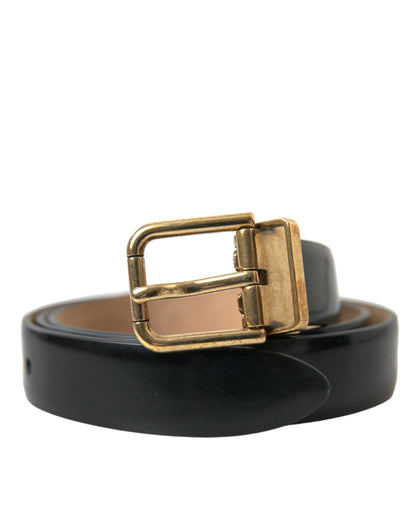  - Elegant Black Leather Waist Belt with Logo Buckle