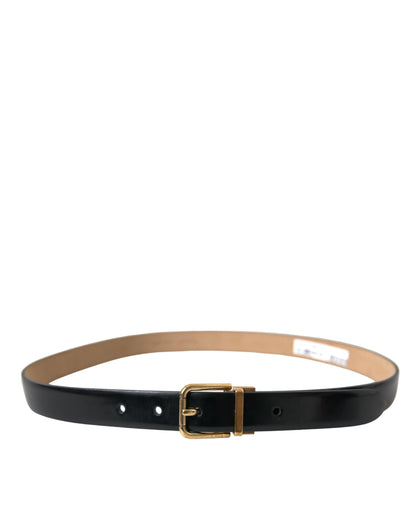  - Elegant Black Leather Waist Belt with Logo Buckle