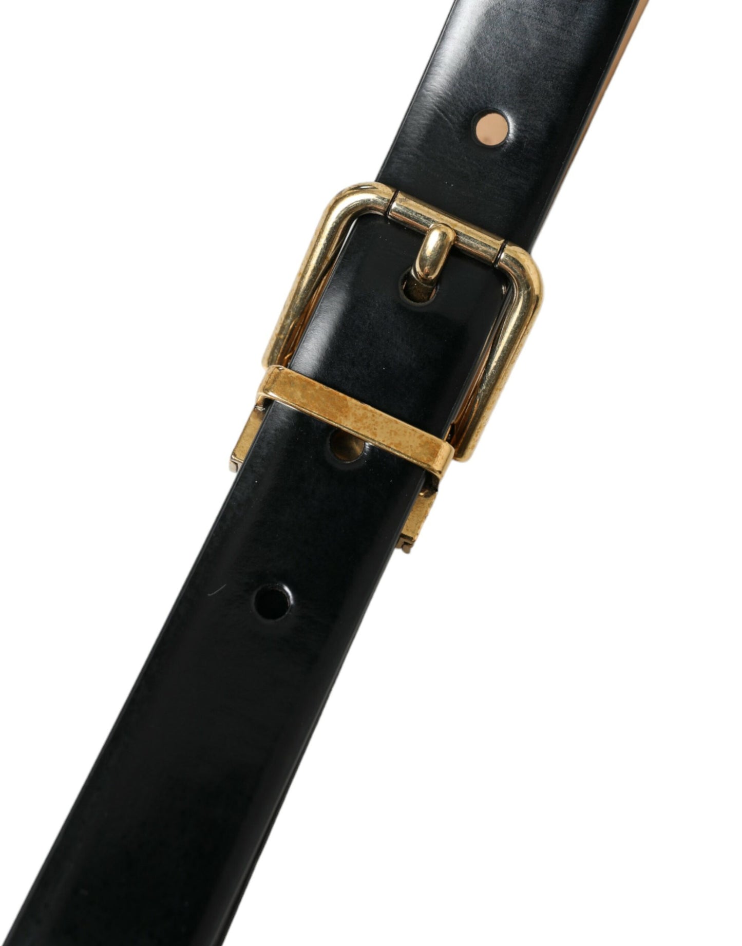  - Elegant Black Leather Waist Belt with Logo Buckle