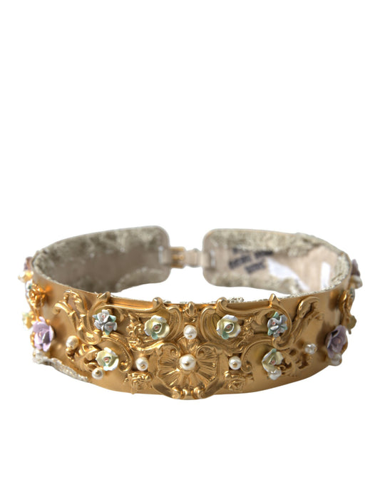  - Elegant Gold-Tone Faux Pearl Floral Belt