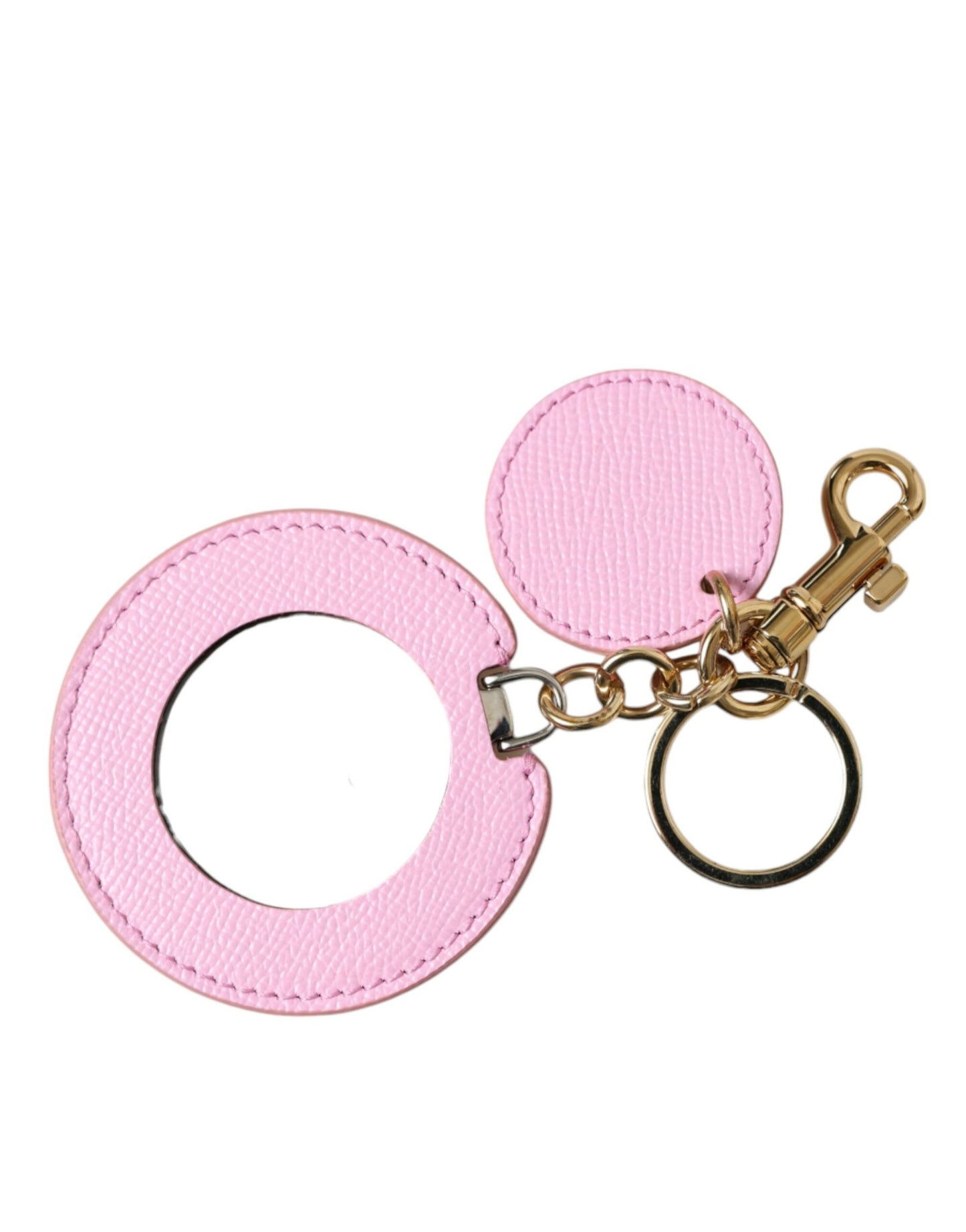  - Elegant Pink Gold Leather Keychain