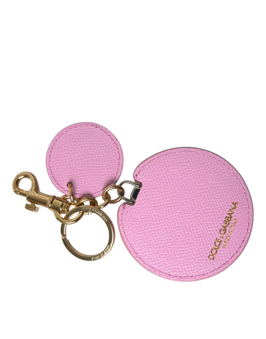  - Elegant Pink Gold Leather Keychain