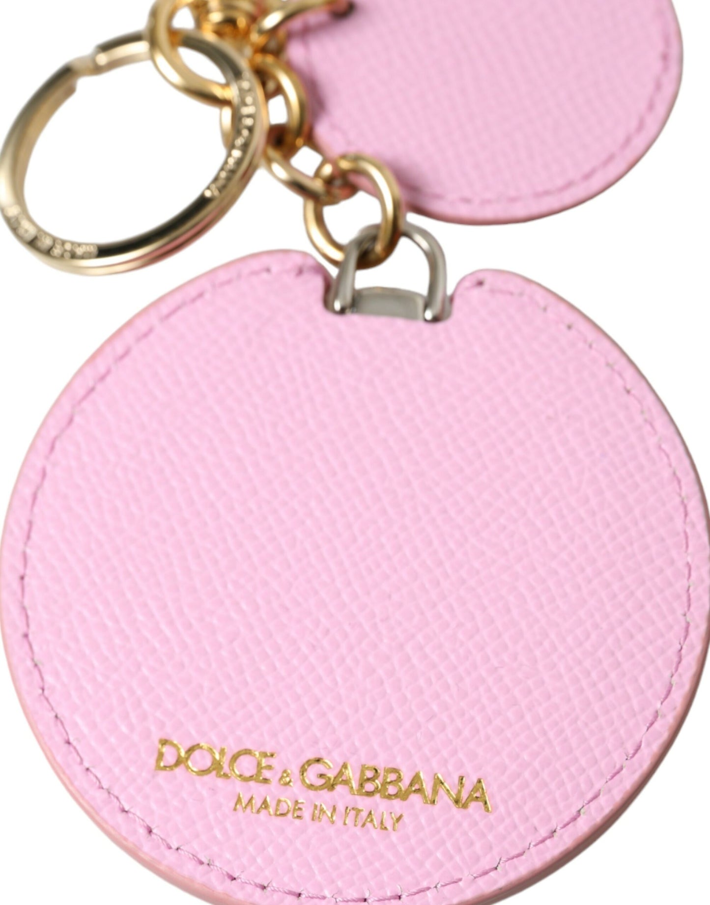  - Elegant Pink Gold Leather Keychain