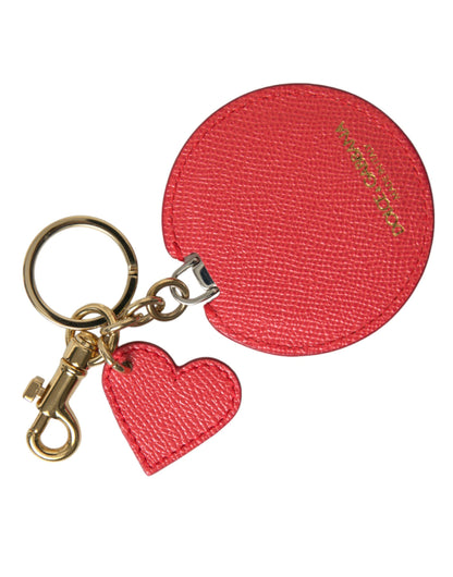  - Elegant Red Leather Keychain with Gold Accents