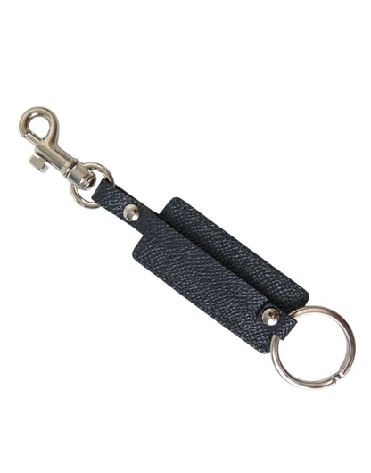  - Elegant Leather Keychain in Black & Silver