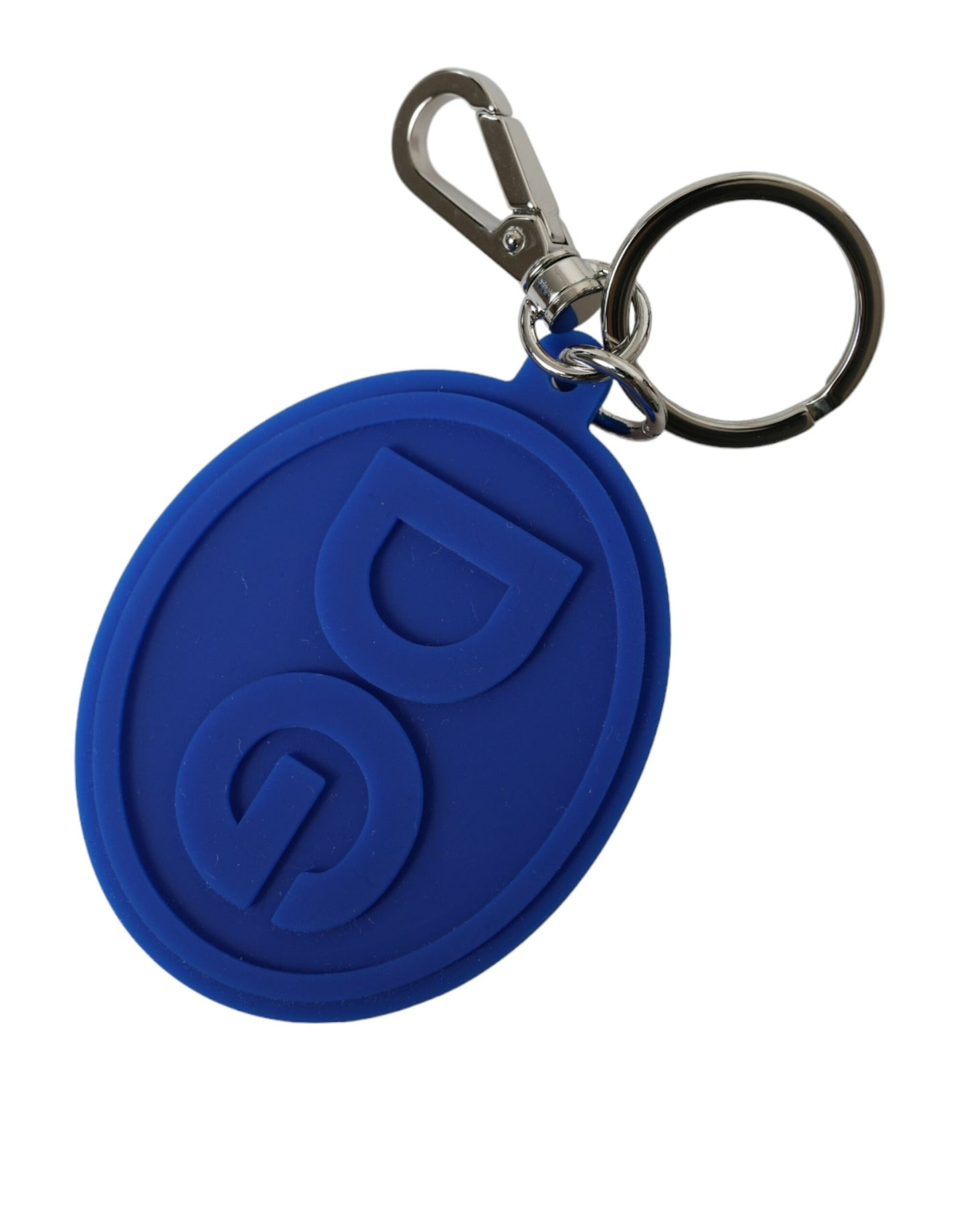  - Elegant Blue Rubber Keychain with Brass Accents