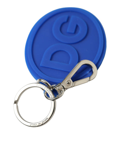  - Elegant Blue Rubber Keychain with Brass Accents