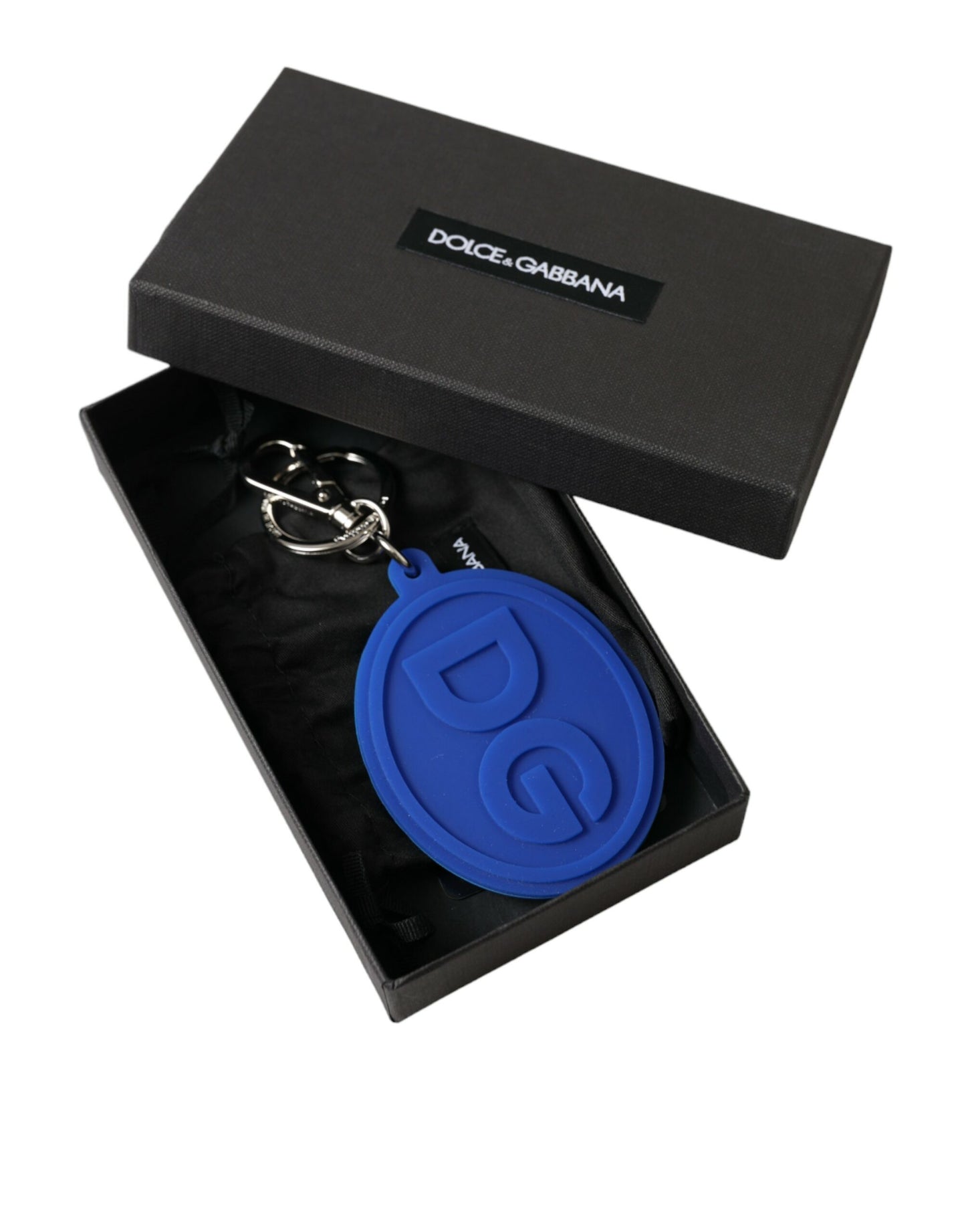  - Elegant Blue Rubber Keychain with Brass Accents