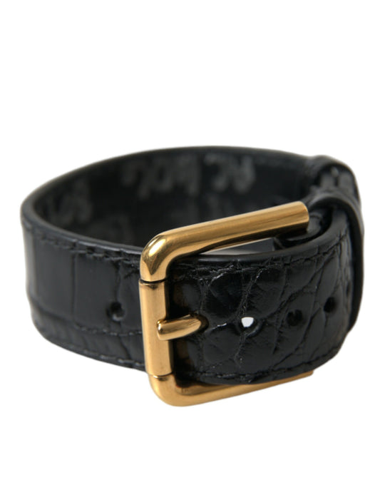  - Elegant Gold Black Leather Bracelet