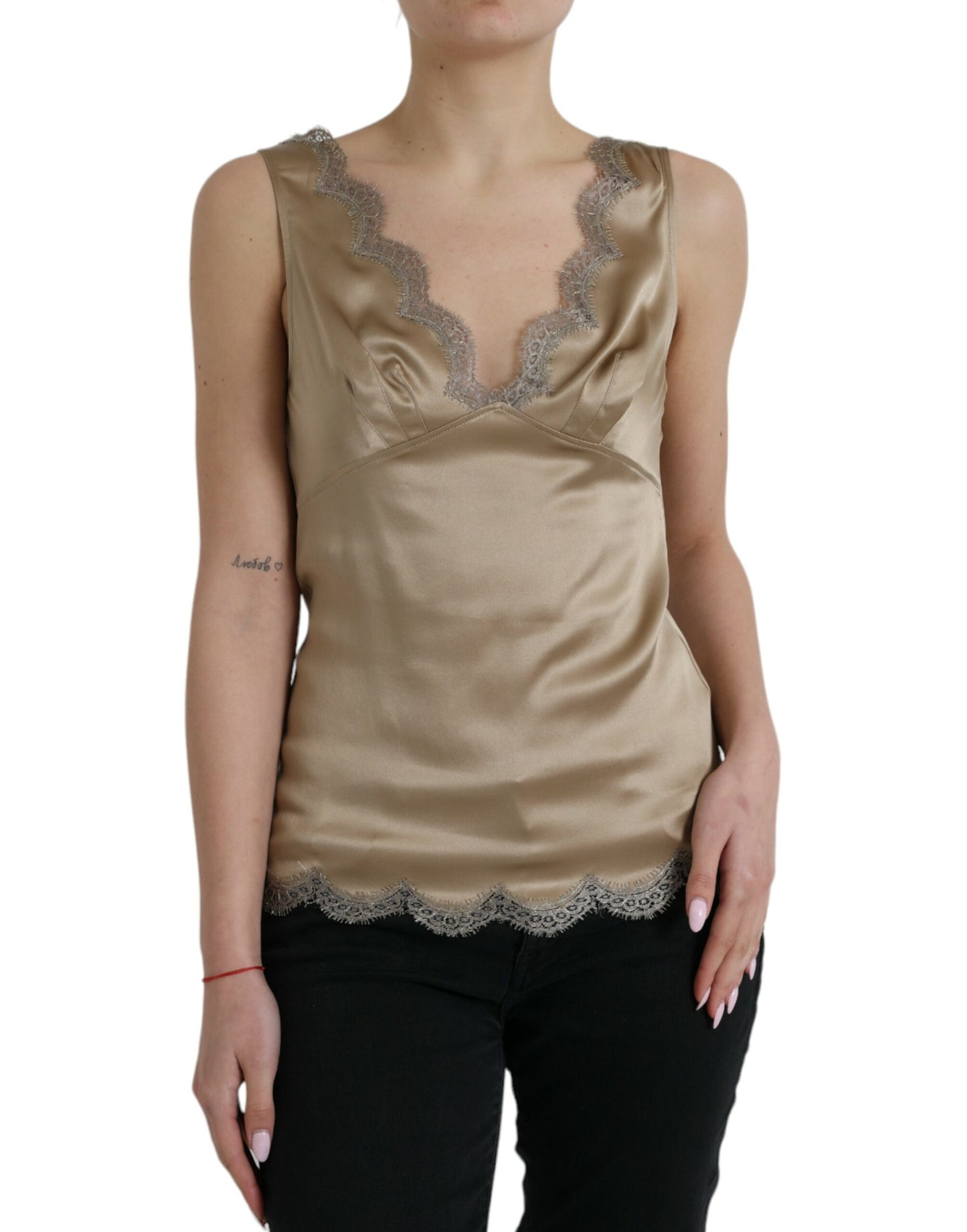  - Elegant V-Neck Sleeveless Lace Trim Top