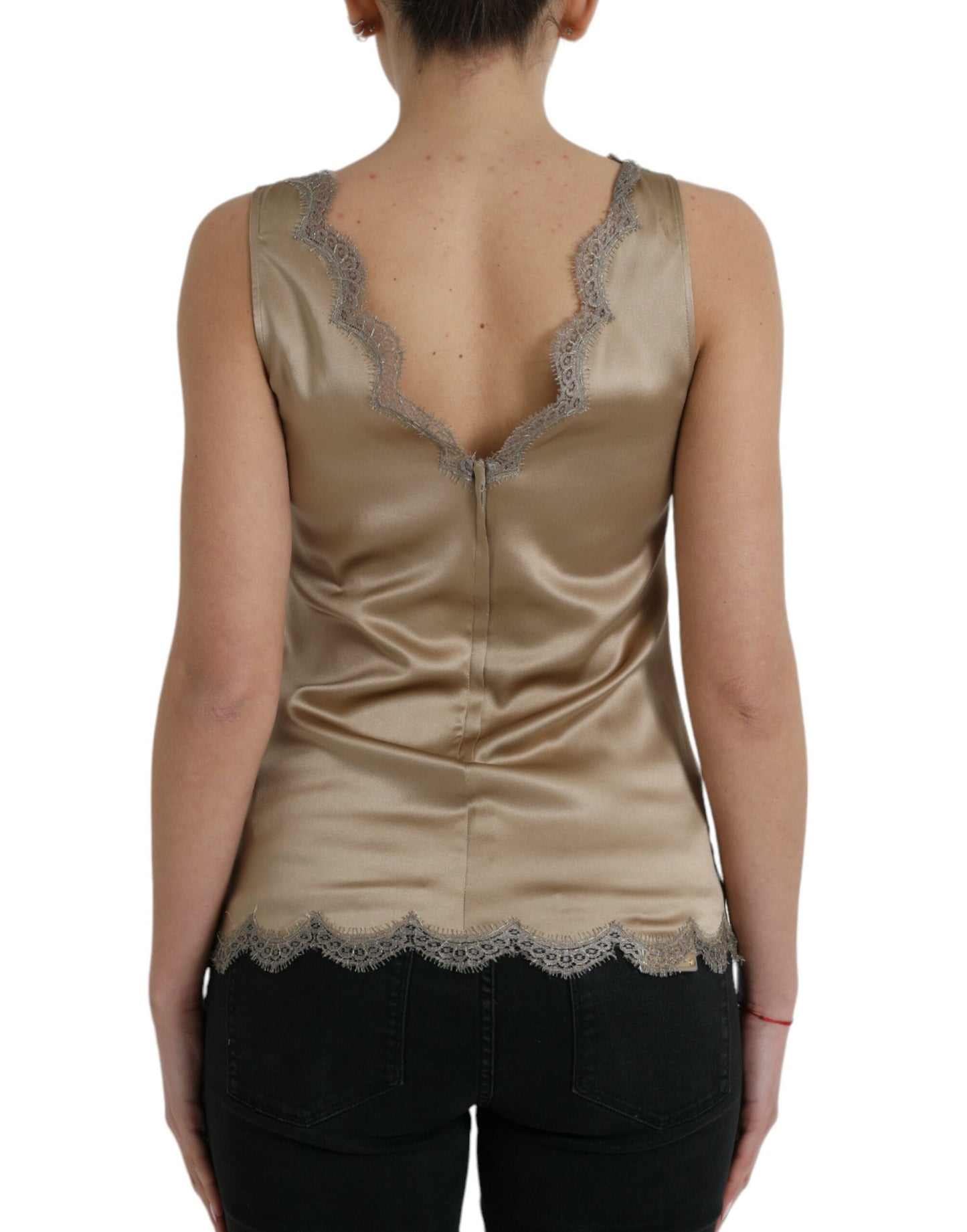  - Elegant V-Neck Sleeveless Lace Trim Top