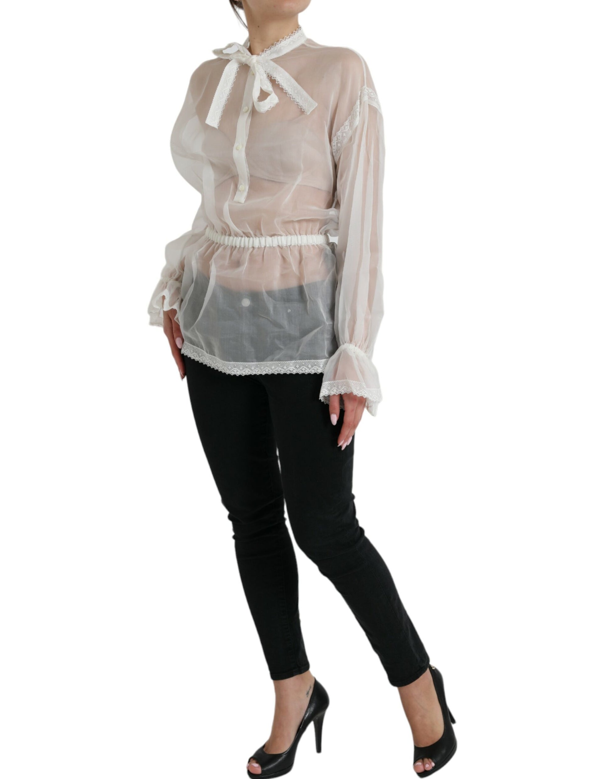 Elegant Silk Blend Long Sleeve Blouse by Dolce & Gabbana