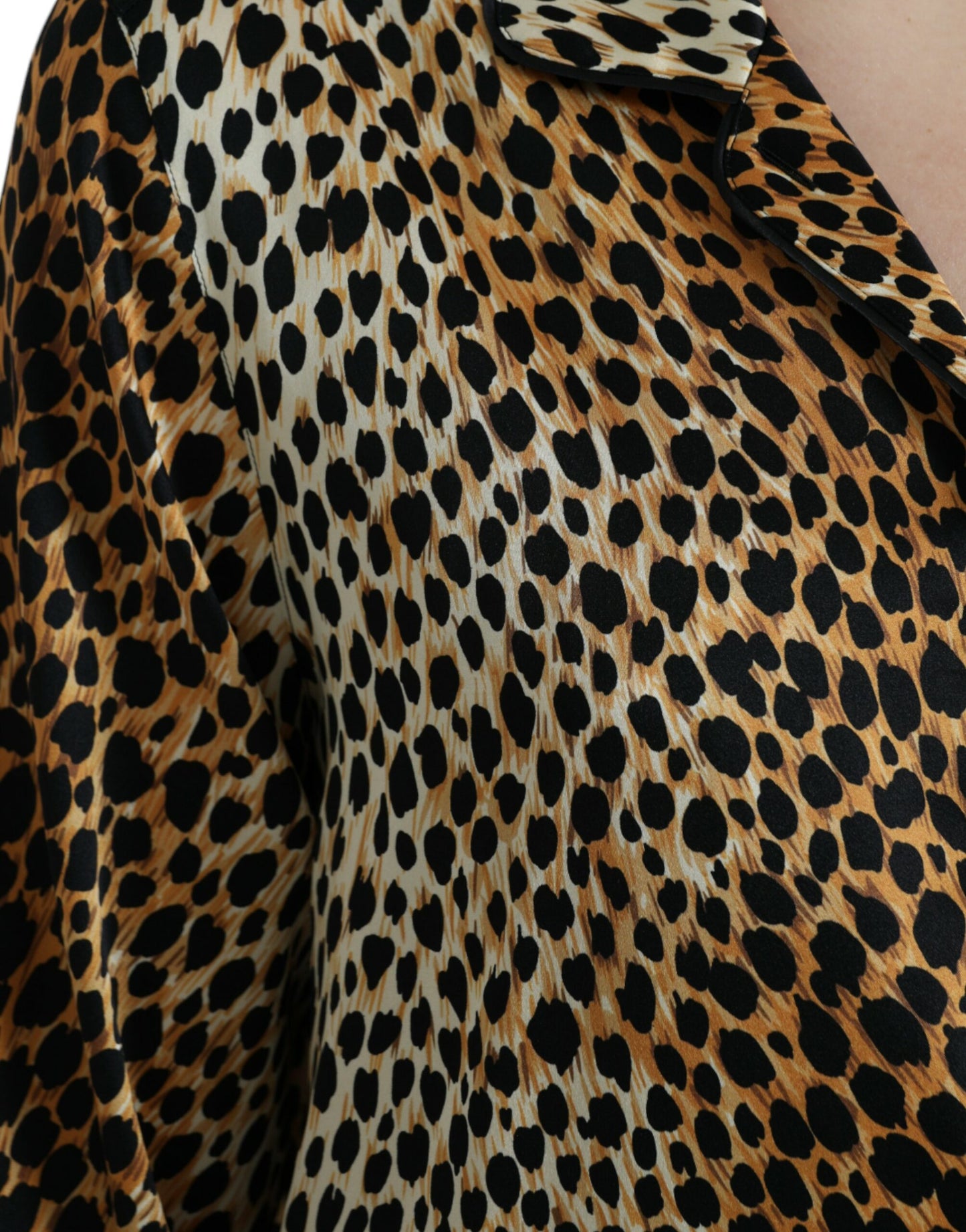  - Elegant Brown Animal Print Silk Blouse