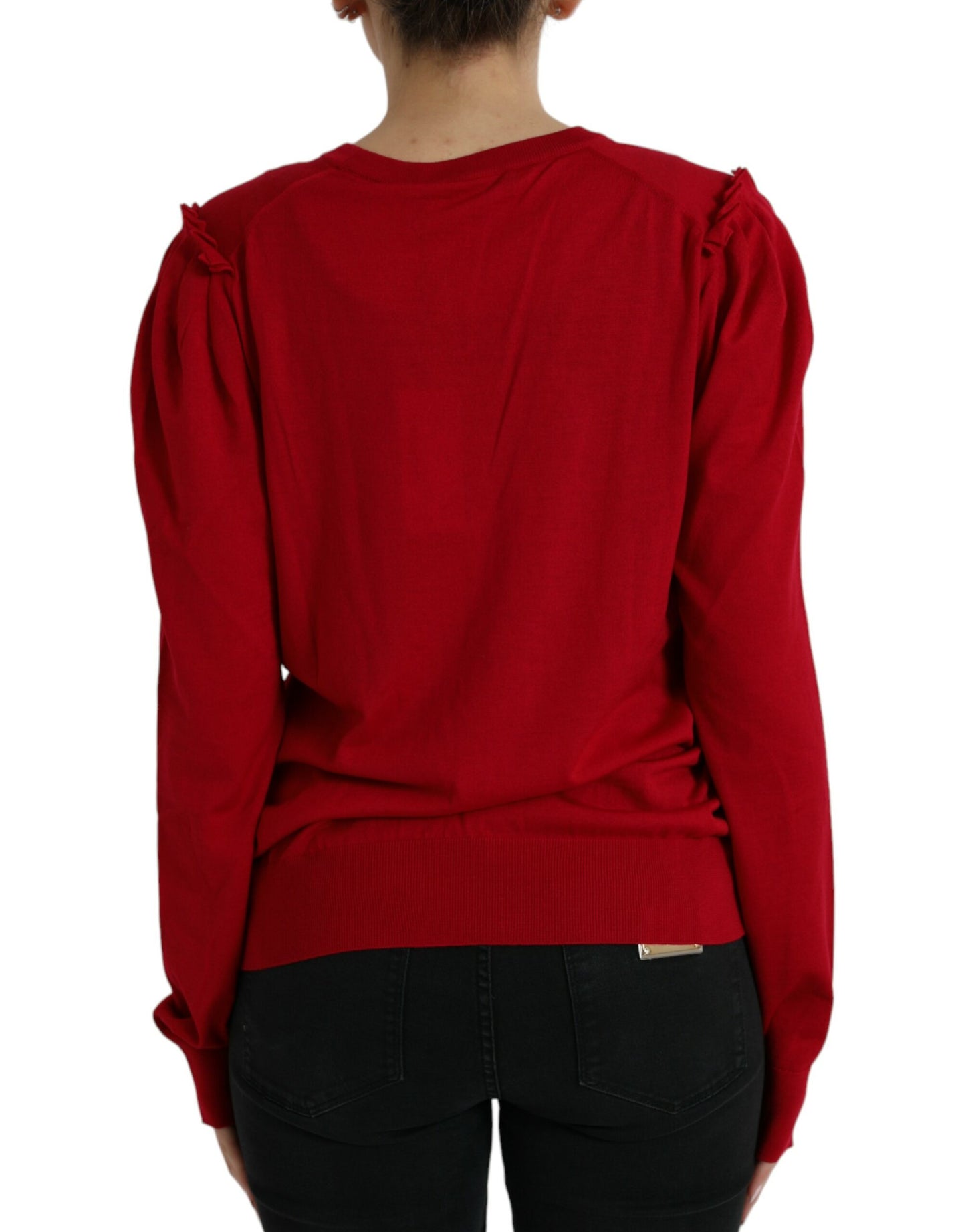  - Elegant Red V-Neck Wool Cardigan