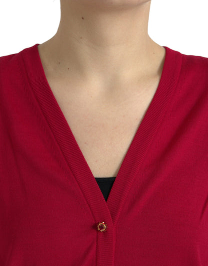  - Elegant Red V-Neck Wool Cardigan