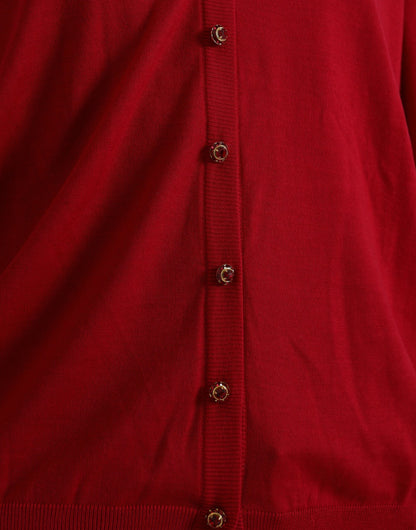  - Elegant Red V-Neck Wool Cardigan