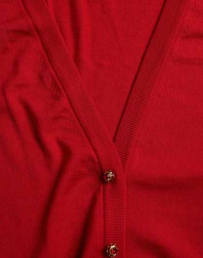  - Elegant Red V-Neck Wool Cardigan