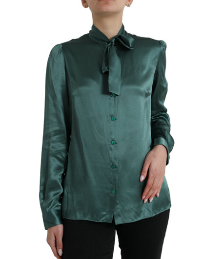  - Elegant Dark Green Silk Blouse Top