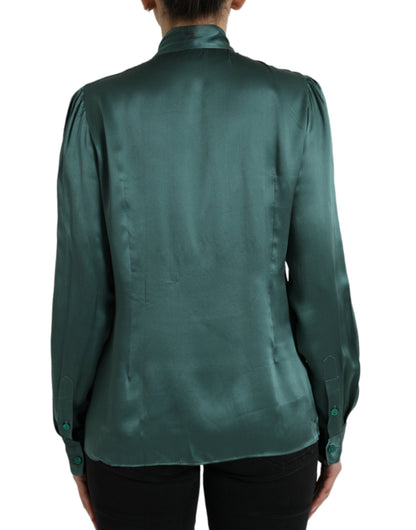  - Elegant Dark Green Silk Blouse Top