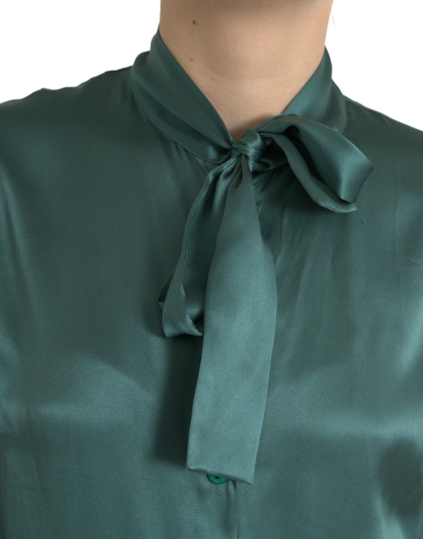  - Elegant Dark Green Silk Blouse Top