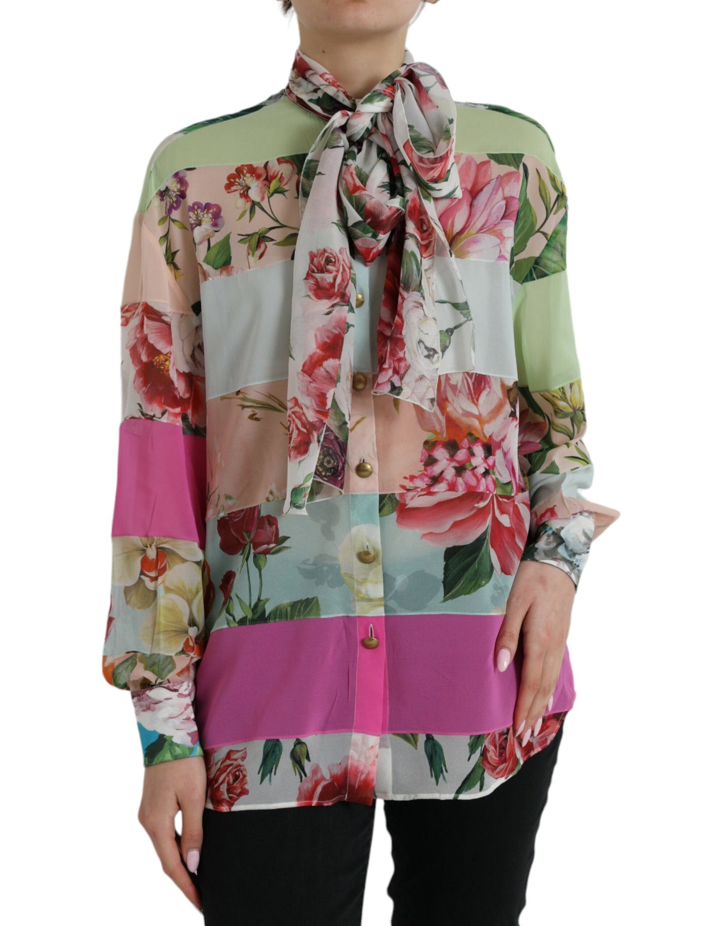  - Elegant Multicolor Silk Blend Long Sleeve Top