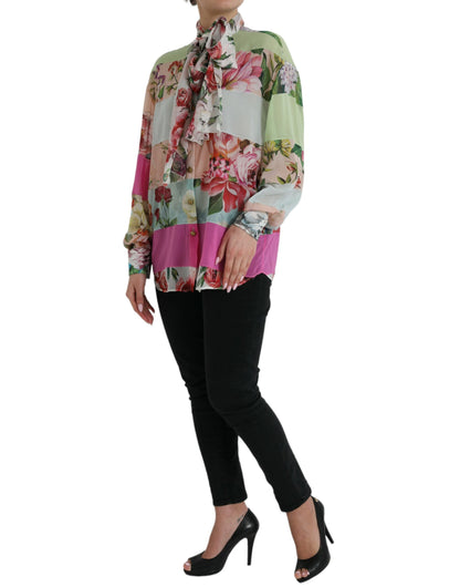  - Elegant Multicolor Silk Blend Long Sleeve Top