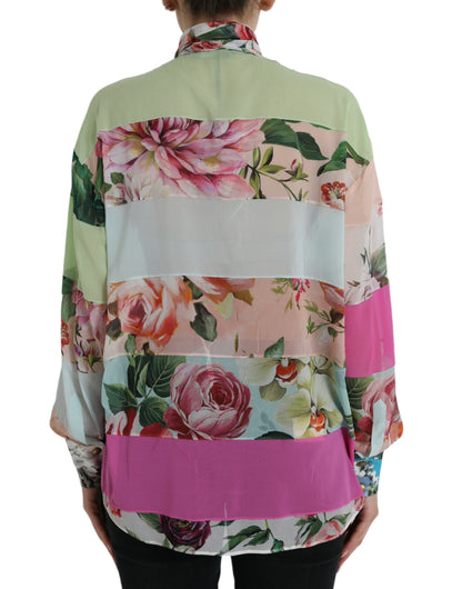  - Elegant Multicolor Silk Blend Long Sleeve Top