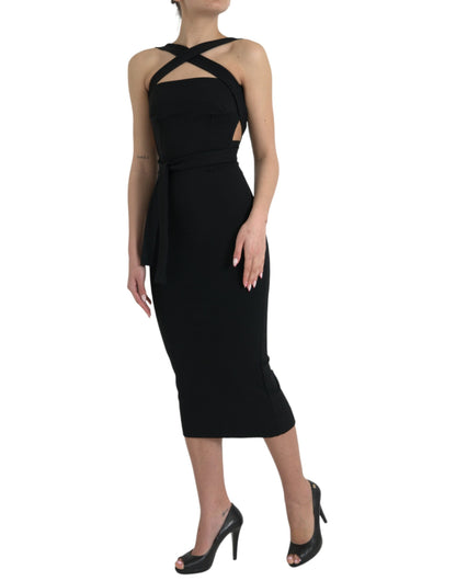  - Elegant Black Sheath Halter Midi Dress