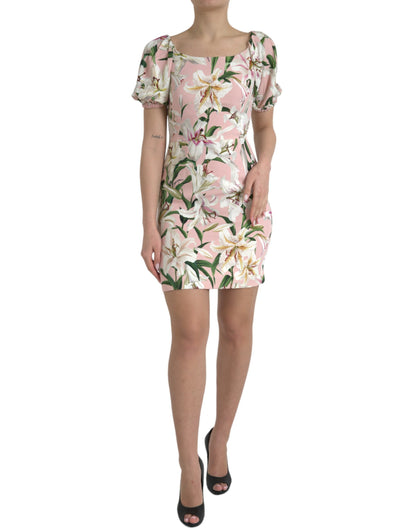  - Elegant Pink Lily Print Sheath Dress