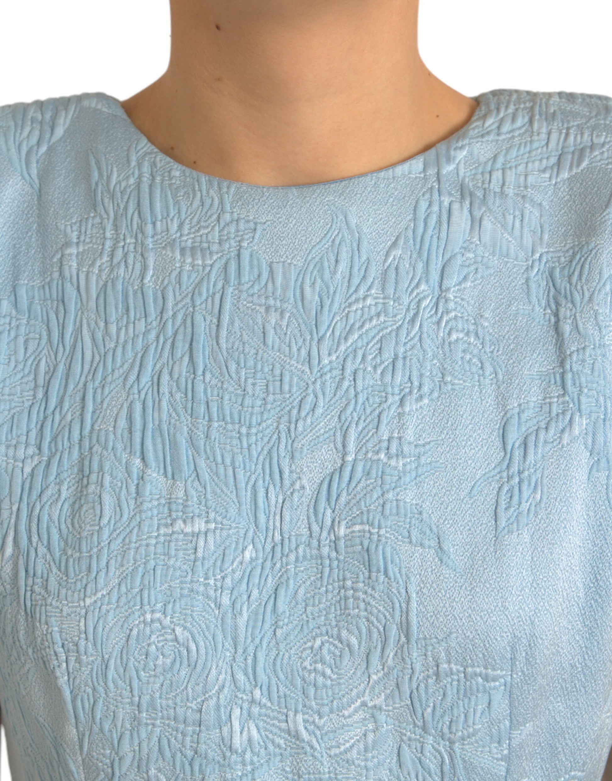 Elegant Sky-Blue Floral Jacquard Mini Dress by Dolce & Gabbana