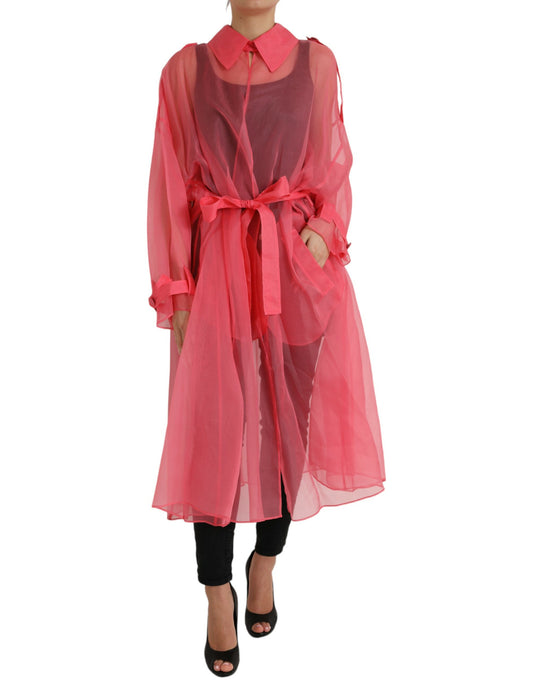  - Elegant Pink Silk Long Jacket