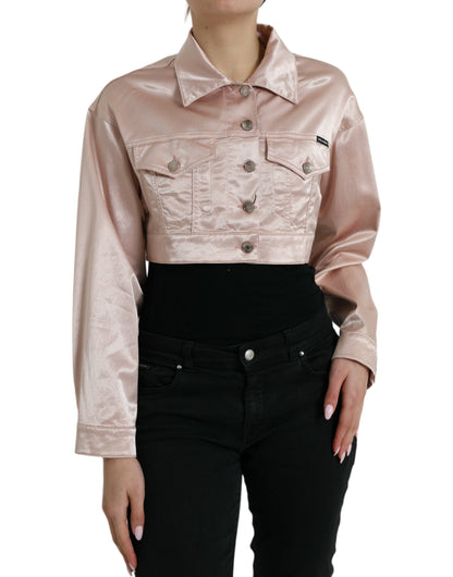  - Elegant Pink Cropped Denim Jacket