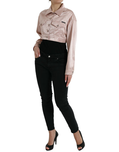  - Elegant Pink Cropped Denim Jacket