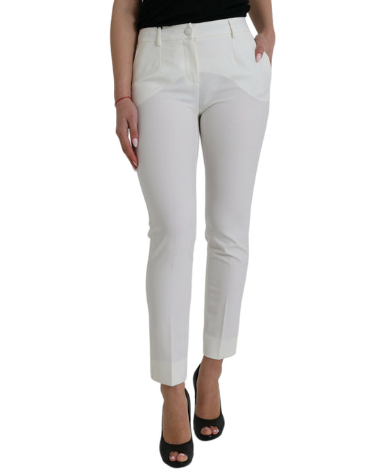  - Elegant White Mid-Waist Tapered Pants