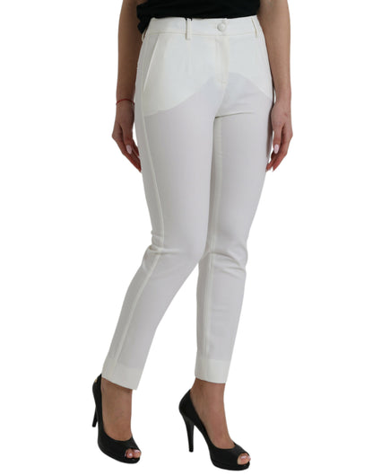  - Elegant White Mid-Waist Tapered Pants