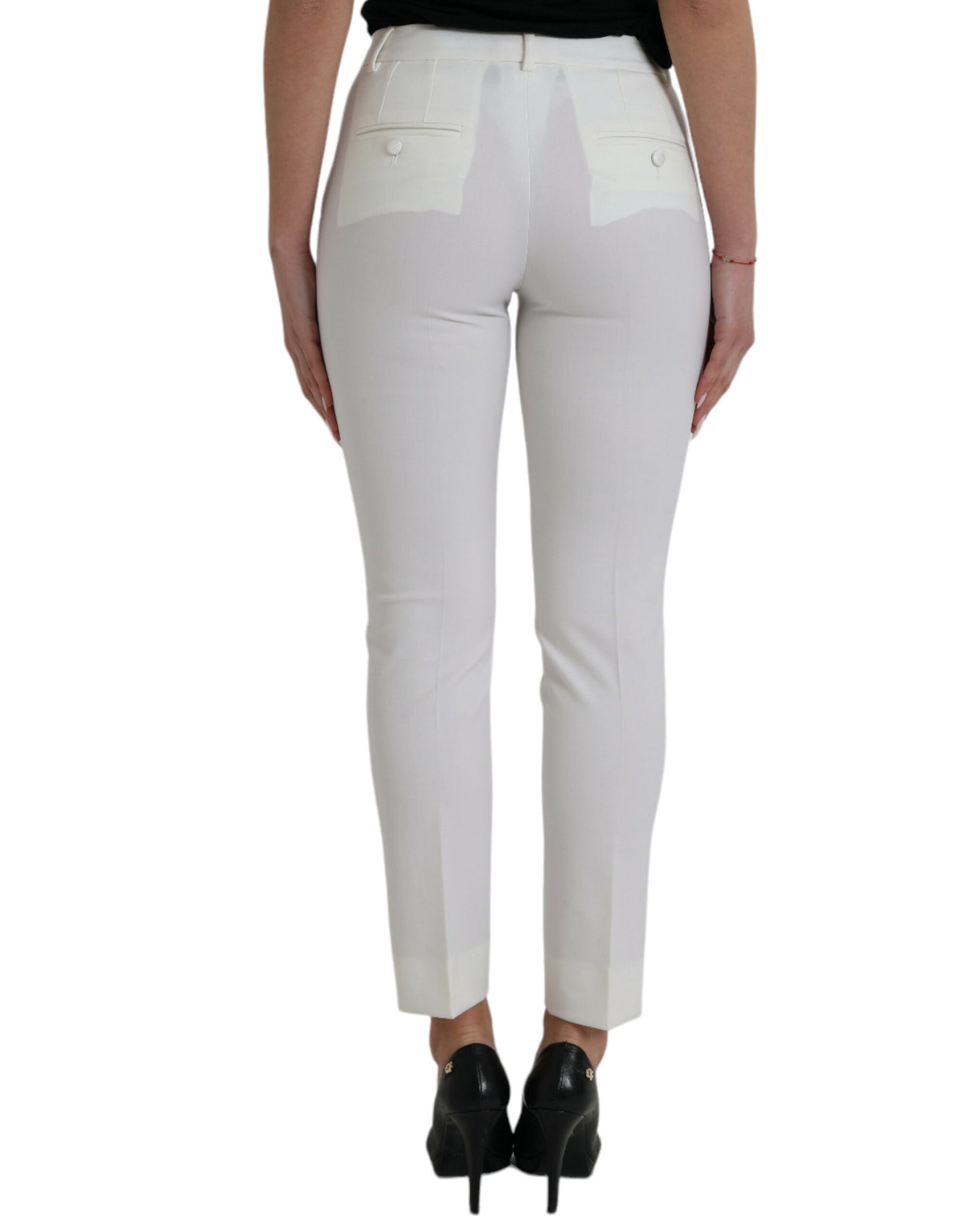  - Elegant White Mid-Waist Tapered Pants