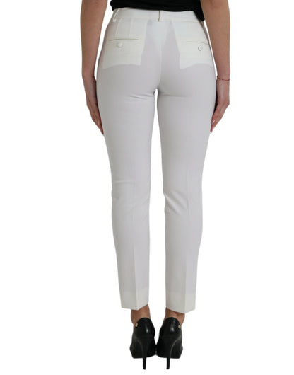  - Elegant White Mid-Waist Tapered Pants