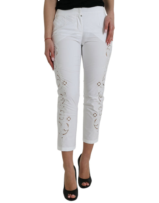  - Elegant White Tapered Mid Waist Pants