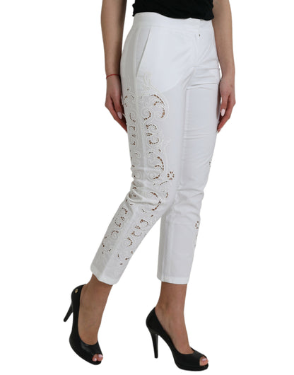  - Elegant White Tapered Mid Waist Pants