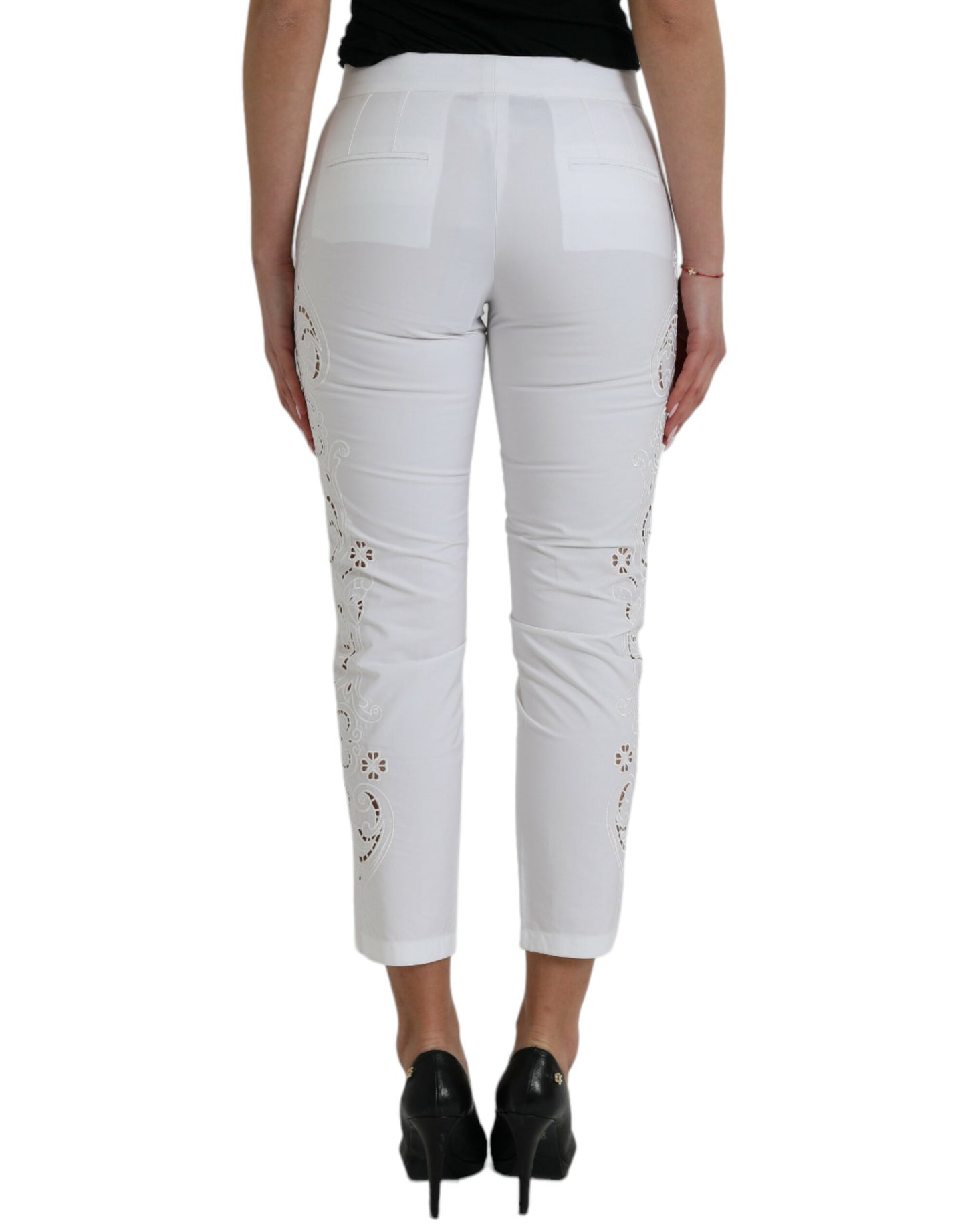  - Elegant White Tapered Mid Waist Pants