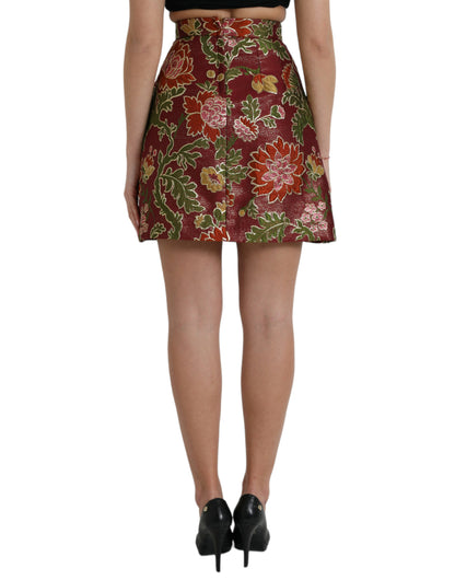  - Maroon Floral Jacquard Mini Skirt