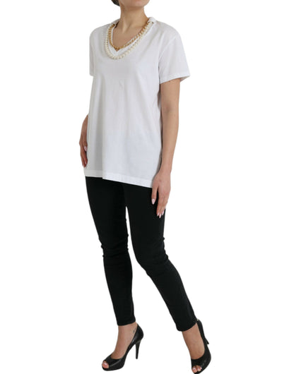  - Elegant White Cotton Tee with Necklace Detail