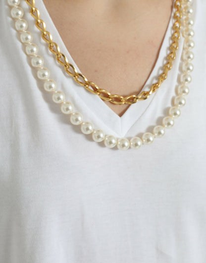  - Elegant White Cotton Tee with Necklace Detail