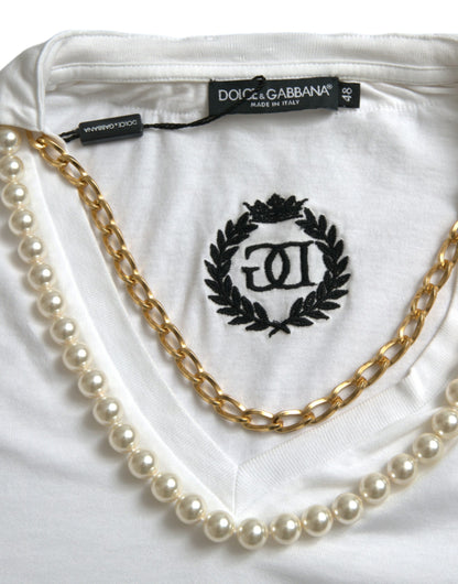  - Elegant White Cotton Tee with Necklace Detail