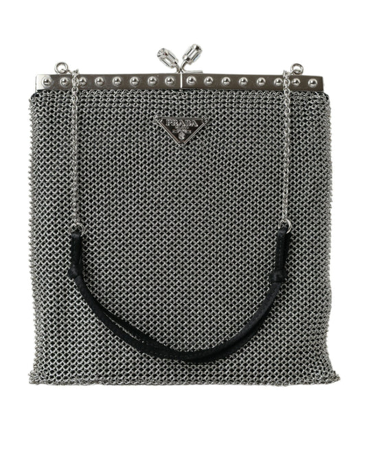  - Elegant Silver Mesh Shoulder Evening Bag